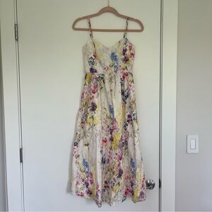 H&M Linen Blend Multicolor Floral Midi Dress - XS